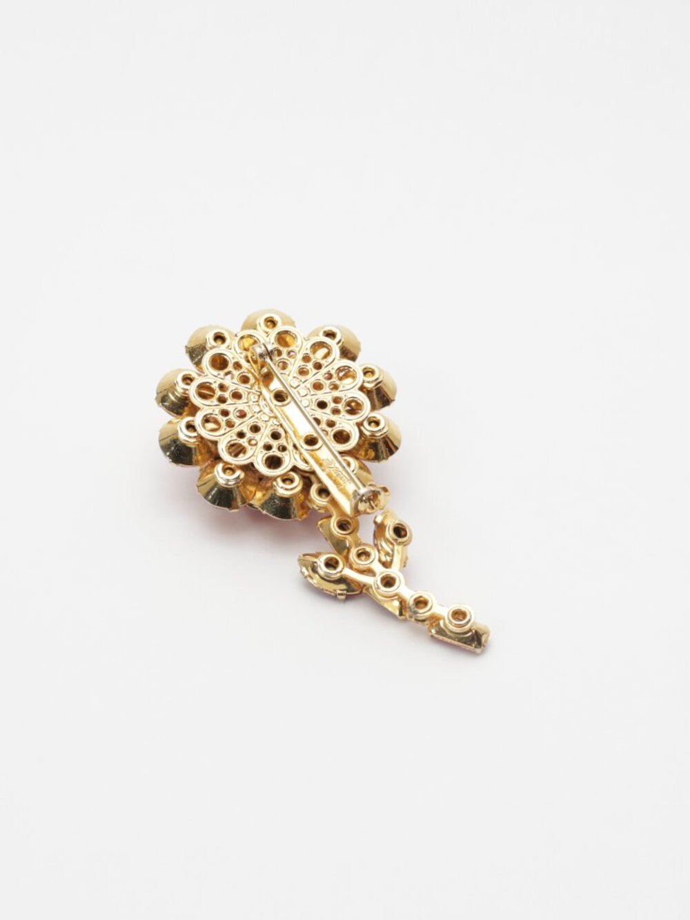 Vintage Signed Judy Lee Pink Domed Shades of Pink Rhinestone Flower Brooch Stem - Picture 4 of 5
